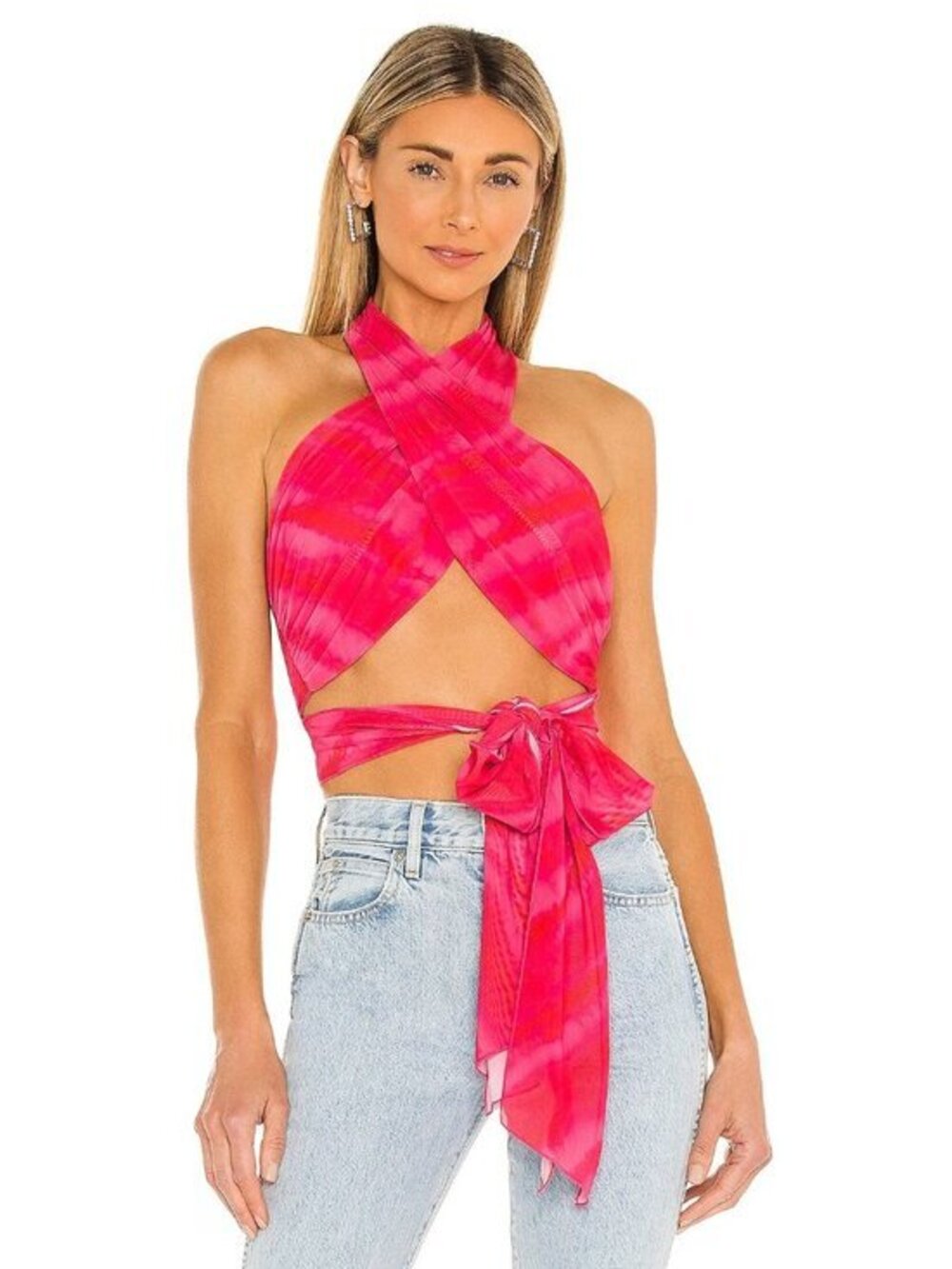 h:ours Rios Wrap Halter Top in Strawberry Tie Dye
